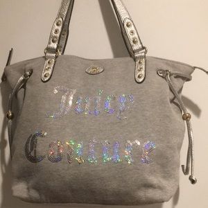 Juicy Couture Holographic Sequin Logo Gray Tote Bag
